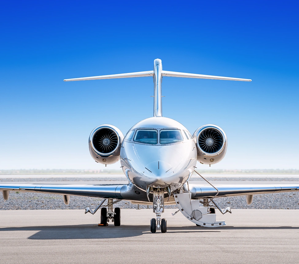 Private jet on airport runway